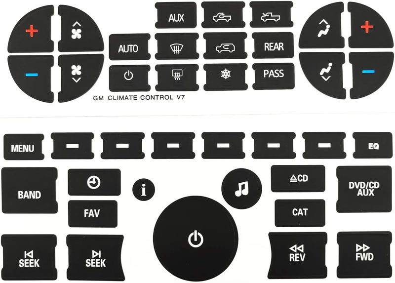 AtticZone AC Radio Dash Button Repair Kit Stickers Decals Compatible with GM GMC Yukon Acadia Sierra, Chevrolet Silverado Tahoe Suburban 2006-2014, 2Pcs (AC19 + Radio20) - Image 1
